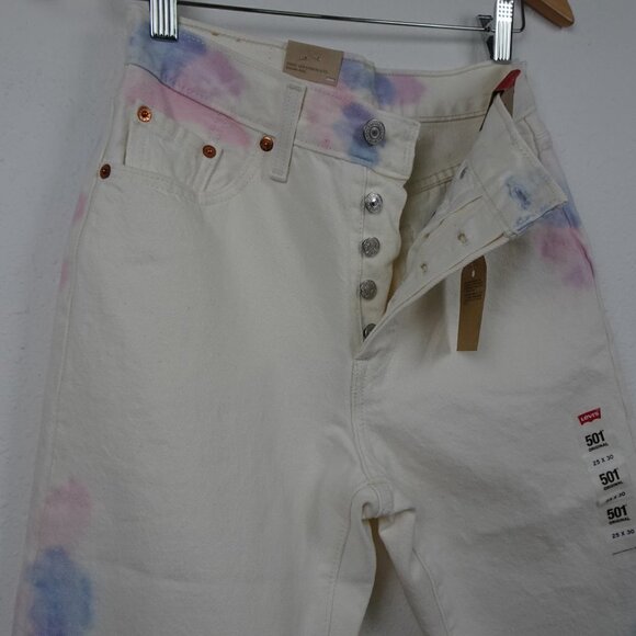 Levi's 501 Jeans Women's Size 25x30 White Tie Dye Denim Button Fly - Picture 4 of 12